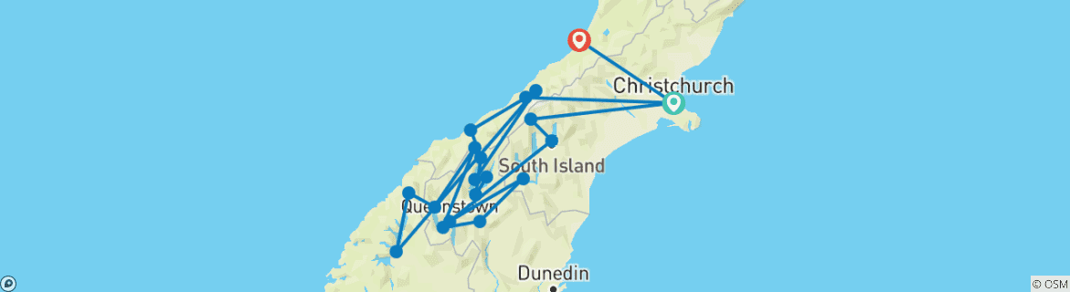 Image of a map showing the route of the tour