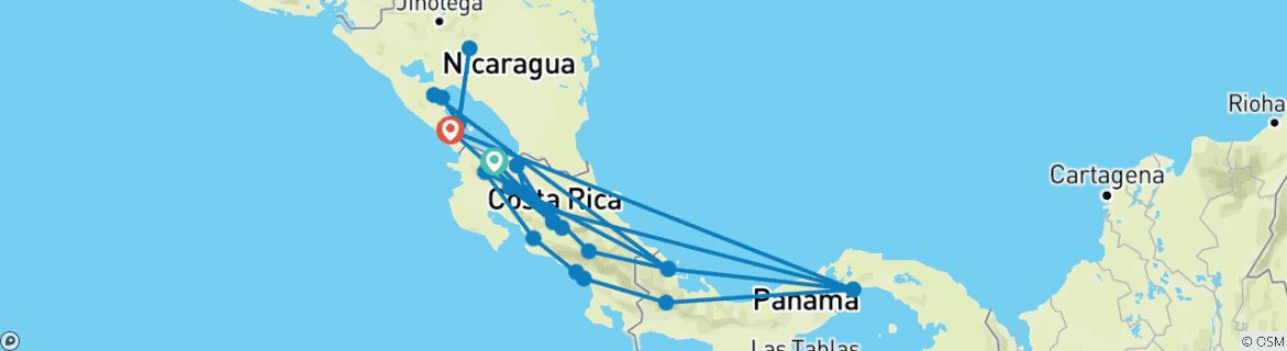 Image of a map showing the route of the tour