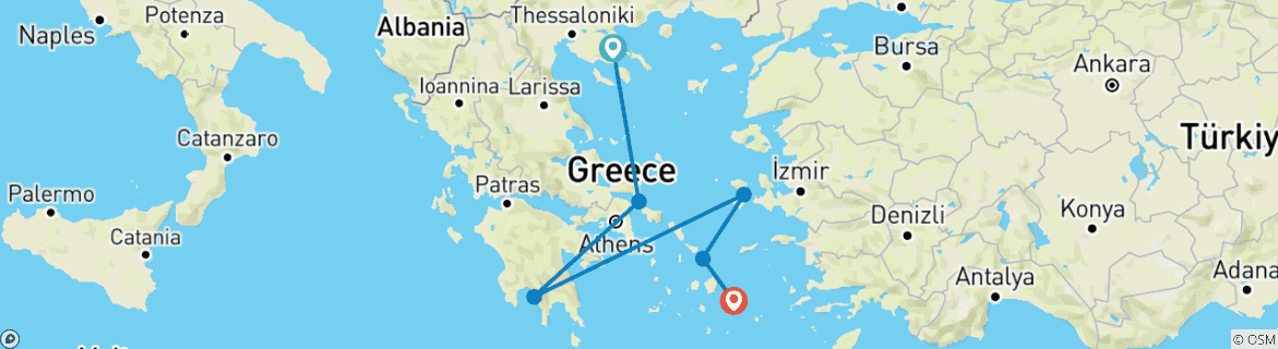 Image of a map showing the route of the tour