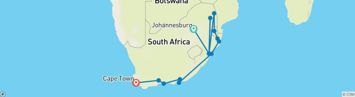 Image d'une carte montrant l'itinéraire du circuit