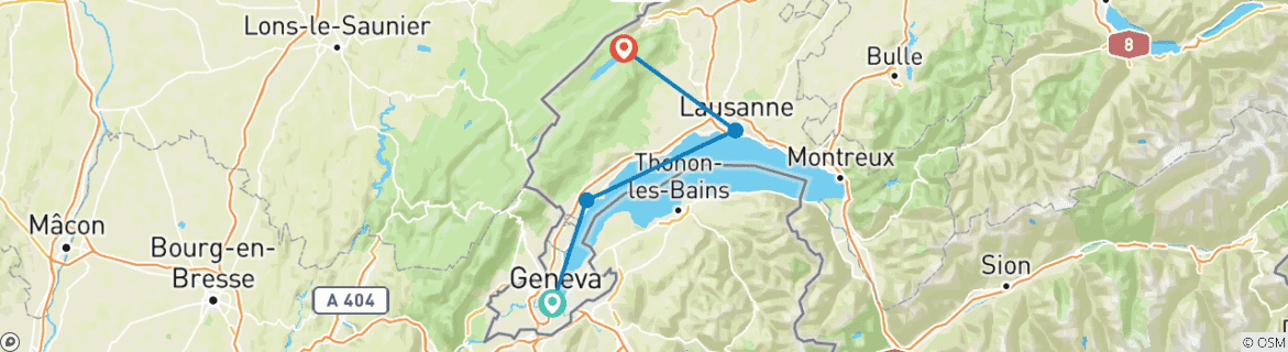Image of a map showing the route of the tour