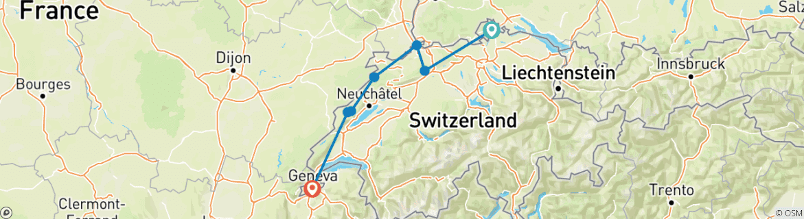 Image d'une carte montrant l'itinéraire du circuit