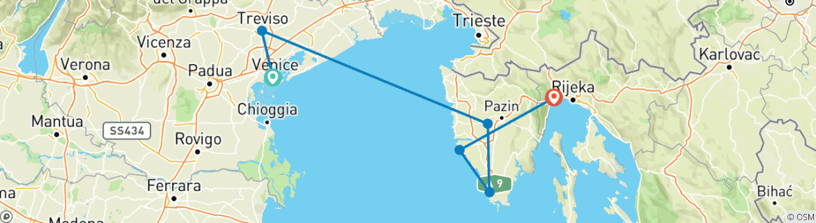 Image d'une carte montrant l'itinéraire du circuit