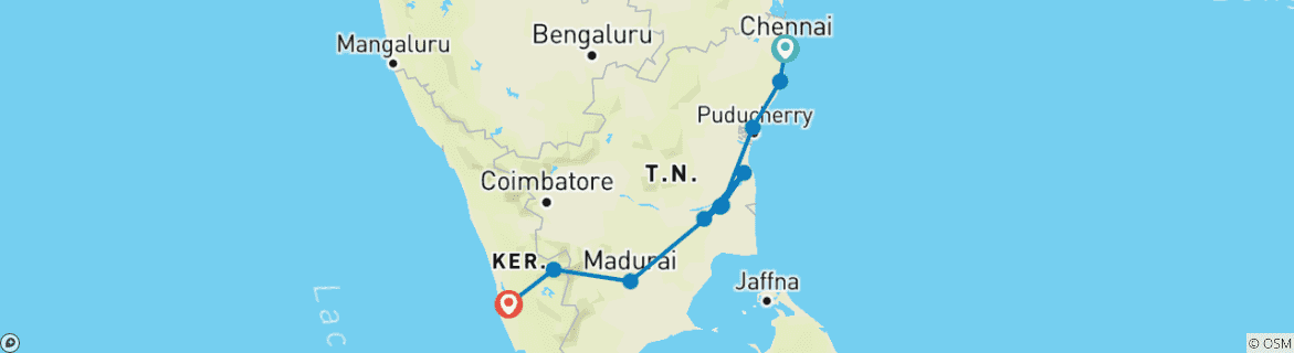 Image d'une carte montrant l'itinéraire du circuit