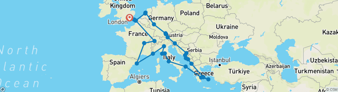 Image d'une carte montrant l'itinéraire du circuit