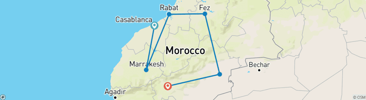 Foto van een kaart met de route van de rondreis