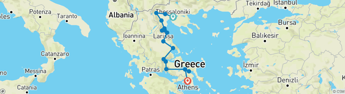 Image of a map showing the route of the tour