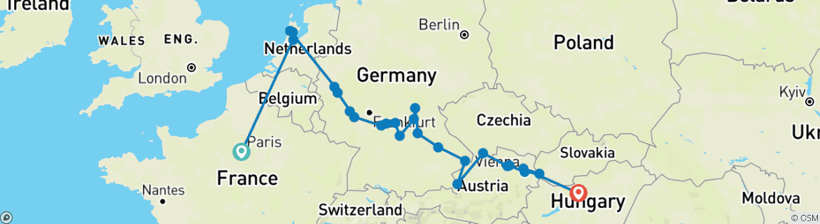 Image d'une carte montrant l'itinéraire du circuit