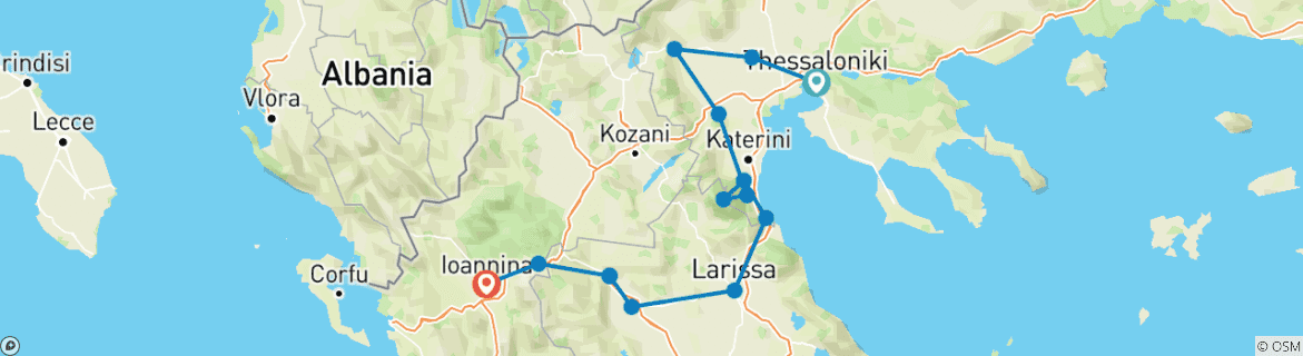 Image of a map showing the route of the tour
