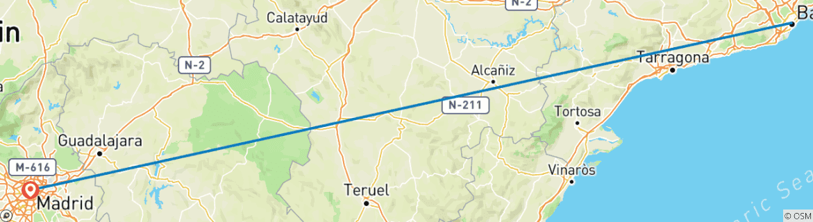Image of a map showing the route of the tour