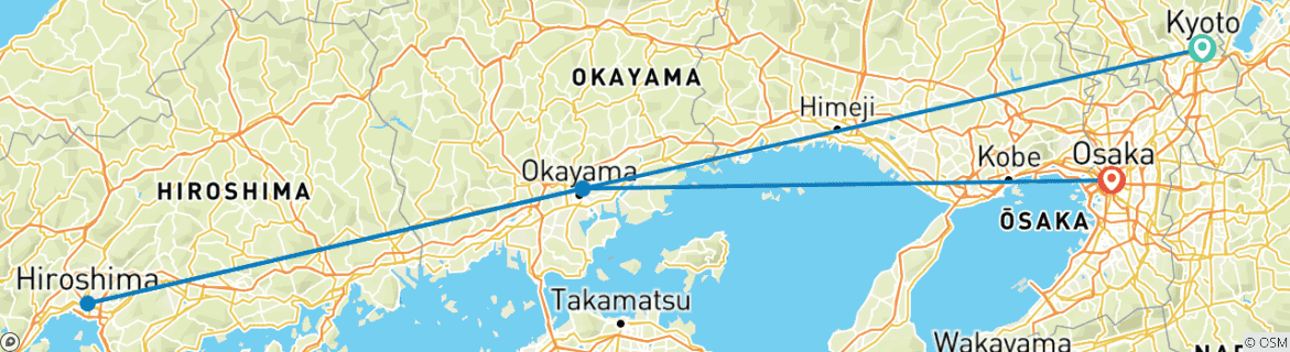Image of a map showing the route of the tour