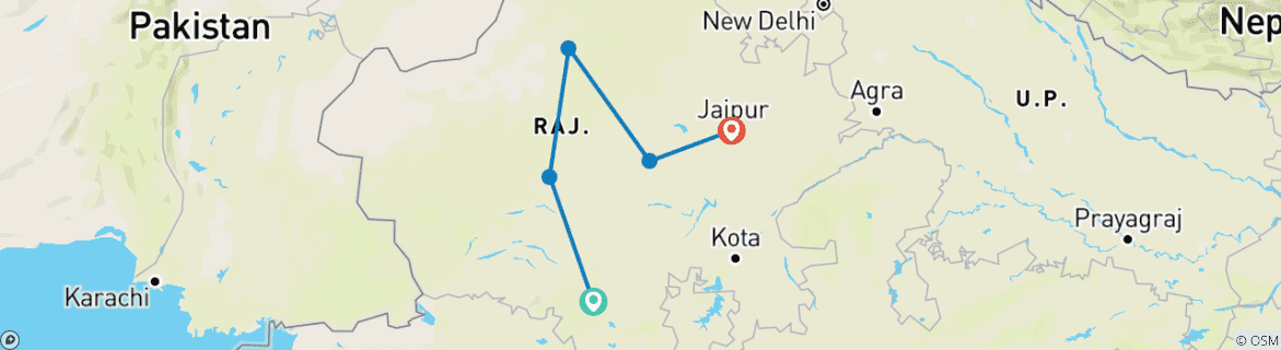 Image of a map showing the route of the tour