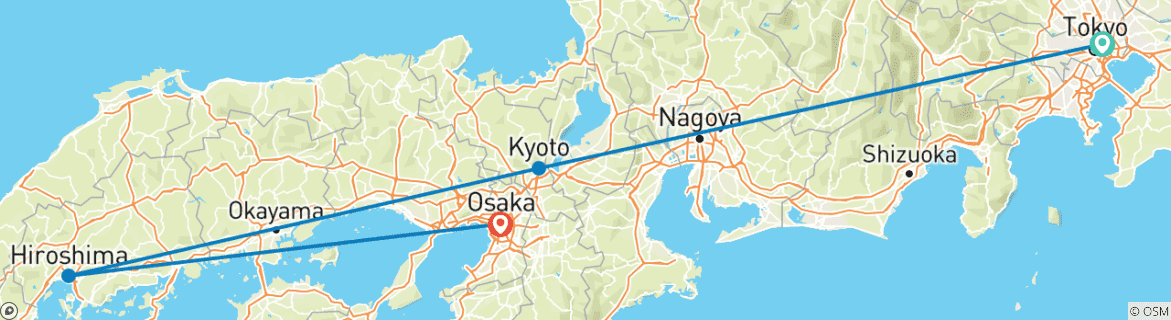 Image of a map showing the route of the tour