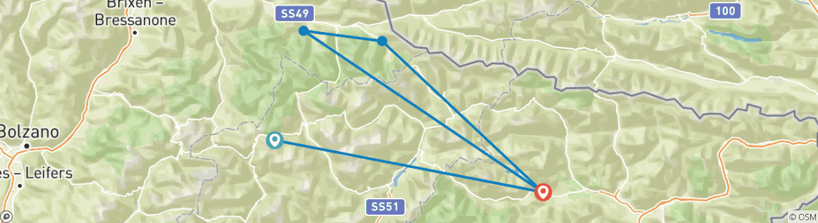 Image of a map showing the route of the tour