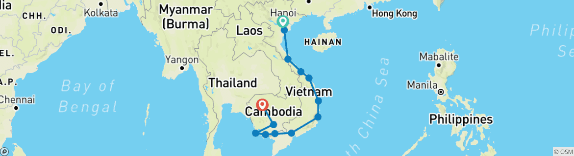 Image d'une carte montrant l'itinéraire du circuit