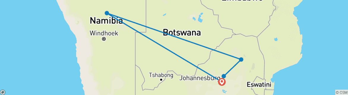 Image of a map showing the route of the tour