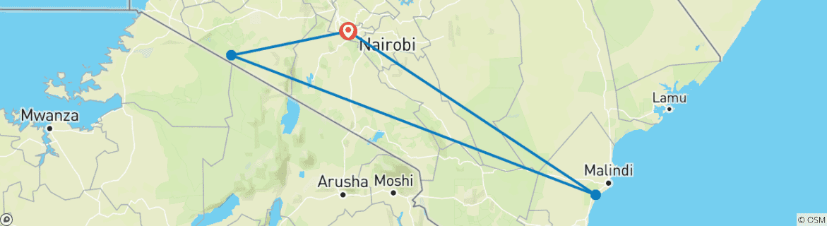 Image of a map showing the route of the tour