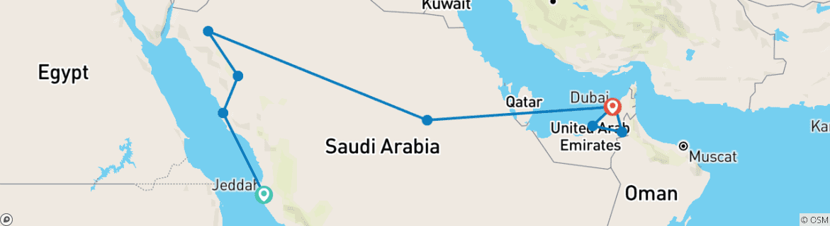 Image d'une carte montrant l'itinéraire du circuit