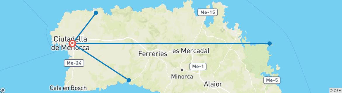 Image of a map showing the route of the tour