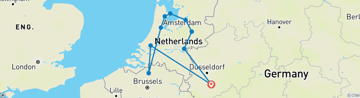 Image of a map showing the route of the tour