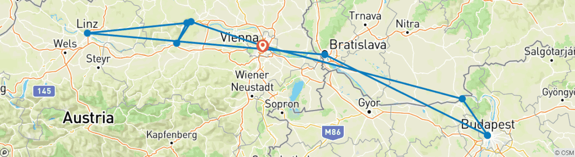 Image of a map showing the route of the tour