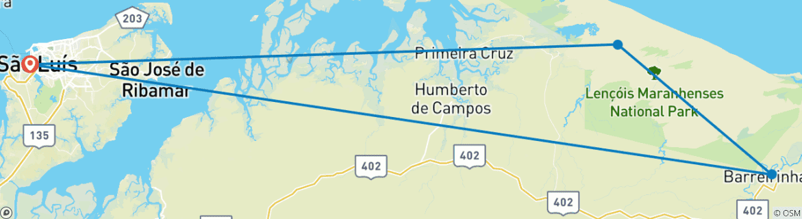 Image d'une carte montrant l'itinéraire du circuit