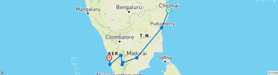 Image d'une carte montrant l'itinéraire du circuit