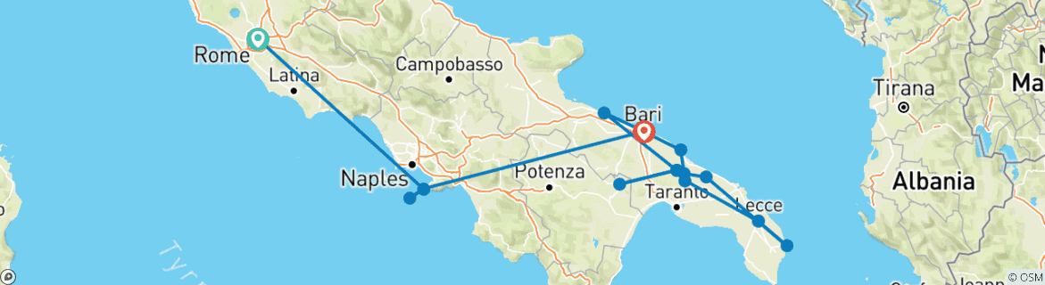 Image d'une carte montrant l'itinéraire du circuit