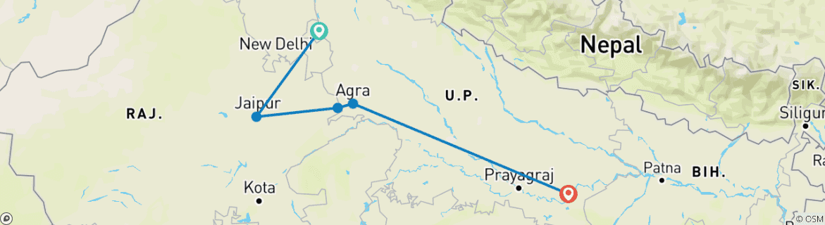 Image of a map showing the route of the tour