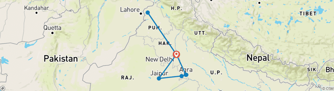 Image of a map showing the route of the tour