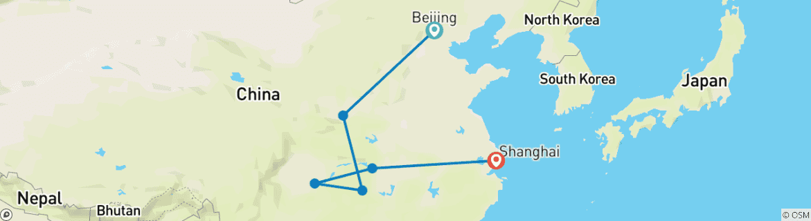 Image of a map showing the route of the tour