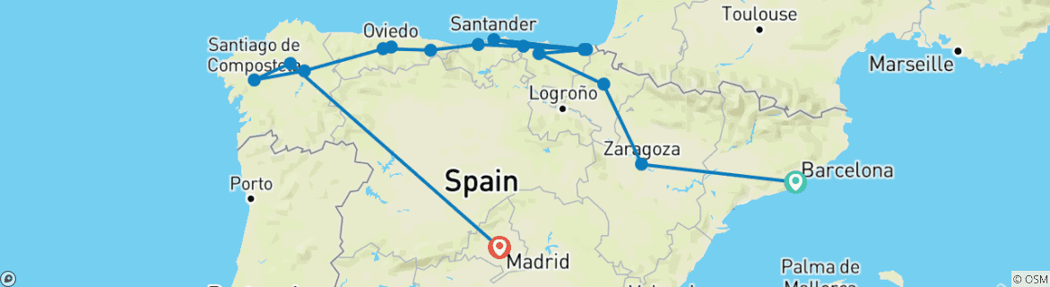 Image d'une carte montrant l'itinéraire du circuit