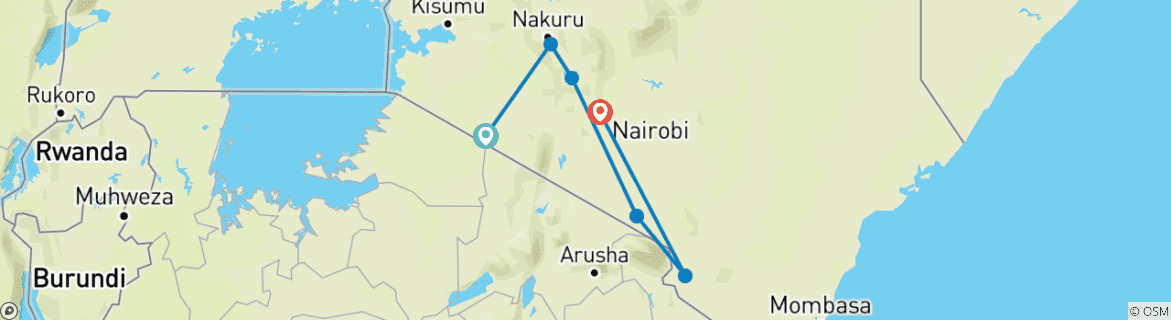 Image of a map showing the route of the tour