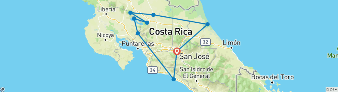 Image of a map showing the route of the tour