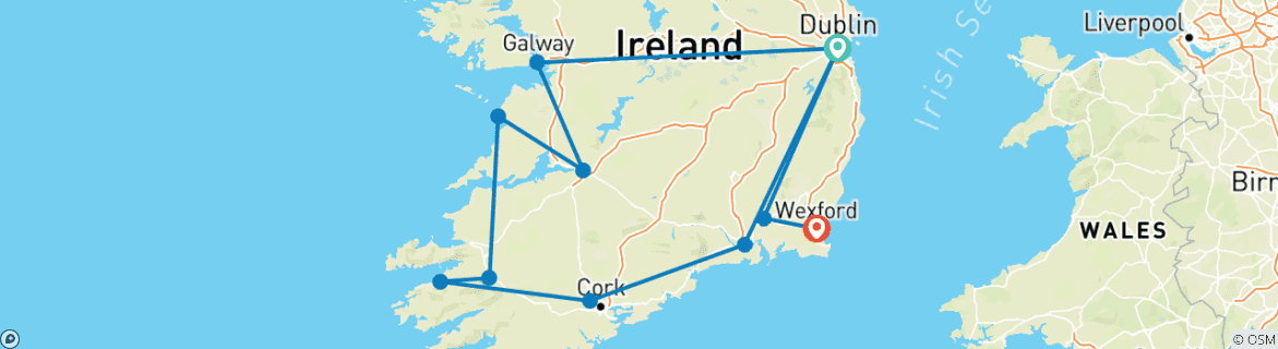 Image of a map showing the route of the tour