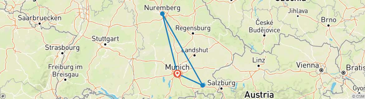 Image of a map showing the route of the tour