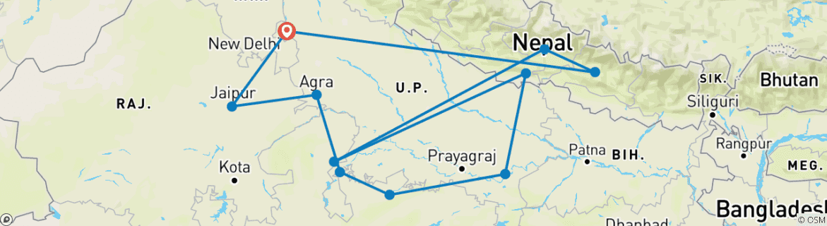 Image d'une carte montrant l'itinéraire du circuit
