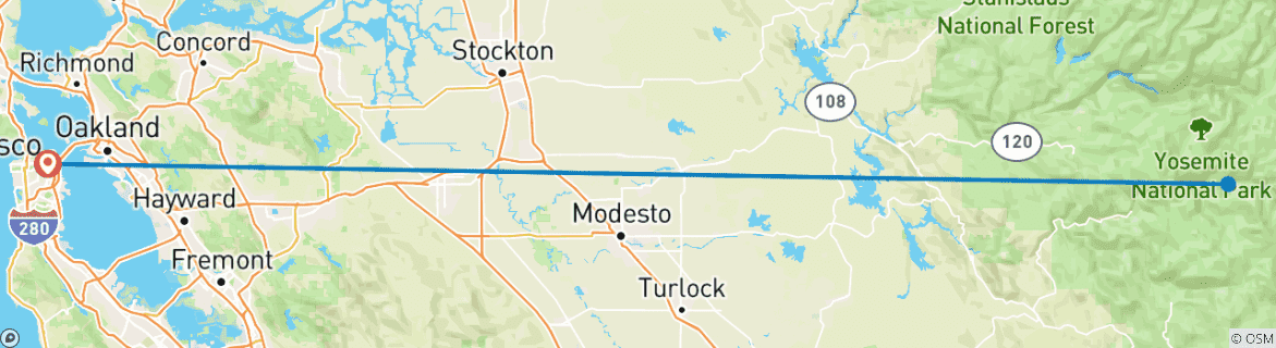 Image of a map showing the route of the tour
