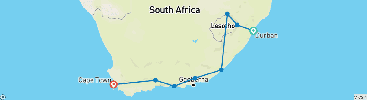 Image of a map showing the route of the tour