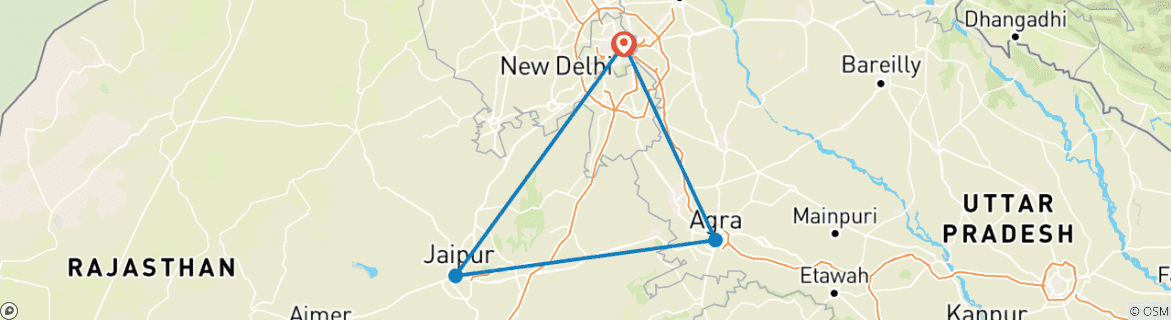 Image of a map showing the route of the tour