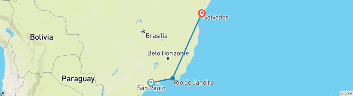 Carte du circuit Brésil : Sao Paulo, Rio de Janeiro, Salvador de Bahía - 8 jours