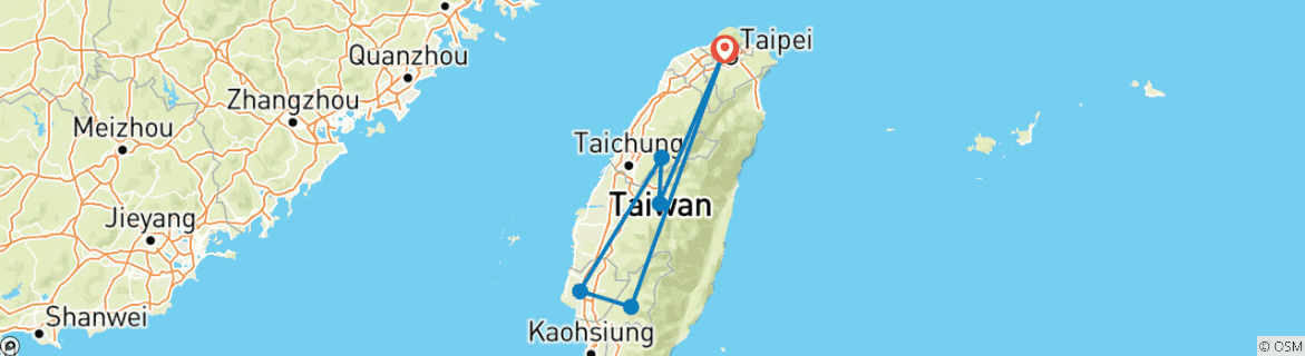 Image of a map showing the route of the tour