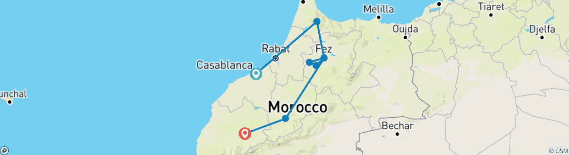 Image d'une carte montrant l'itinéraire du circuit