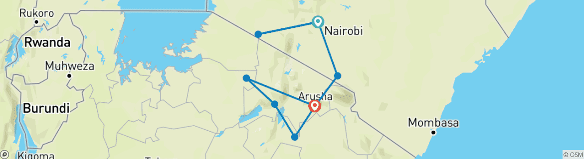 Image of a map showing the route of the tour