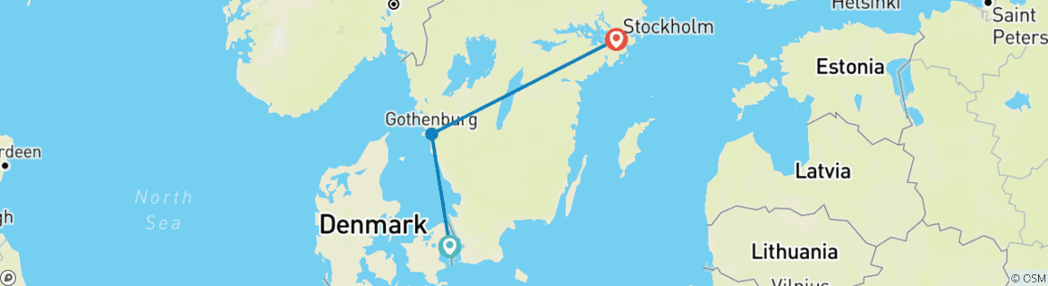 Image of a map showing the route of the tour