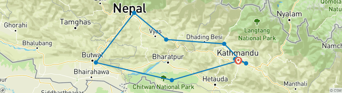 Image of a map showing the route of the tour