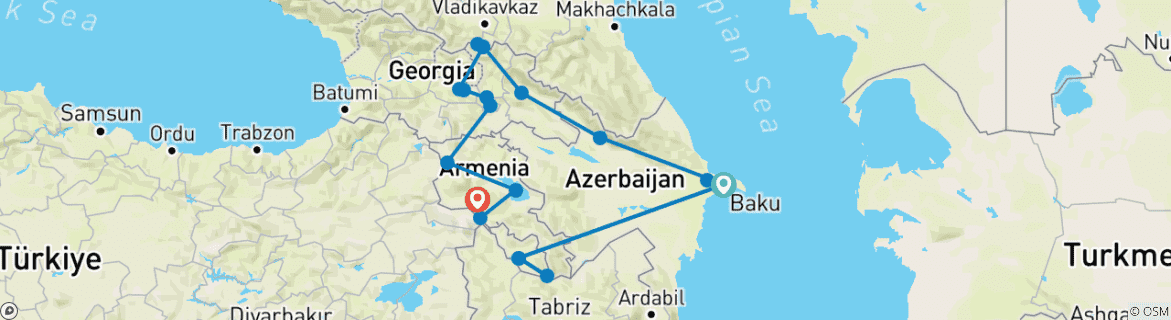 Karte von Transkaukasus – Grüße vom Balkon Europas (20 Destinationen)