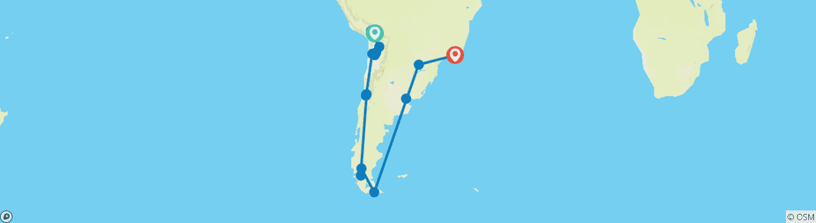 Image of a map showing the route of the tour