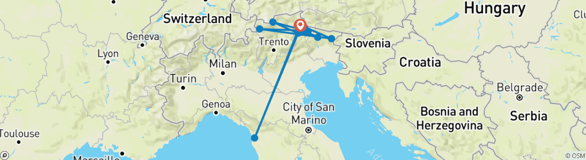 Image d'une carte montrant l'itinéraire du circuit