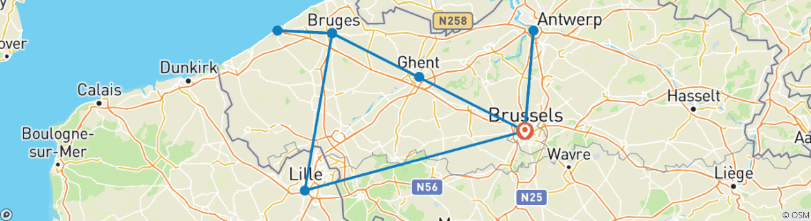 Image of a map showing the route of the tour